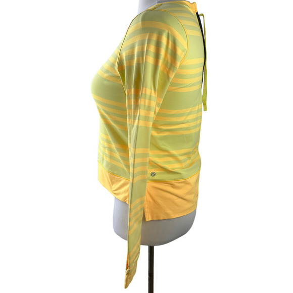 Lululemon Run Warm Up Crew Long Sleeve Yellow Orange Back Zip Top Women's Size 6 - Picture 7 of 11